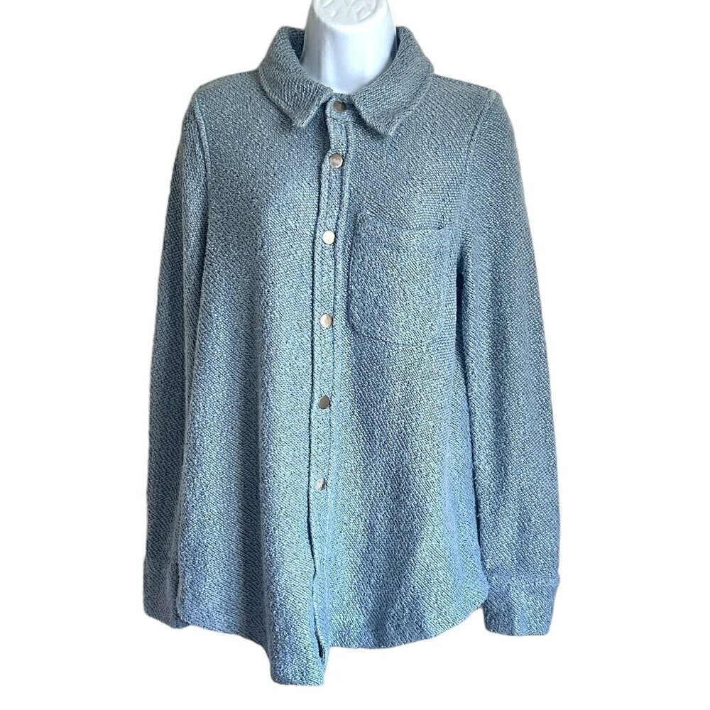 EUC Soft Surroundings Knit Snap Up Jacket in Soft Blue - Size XS